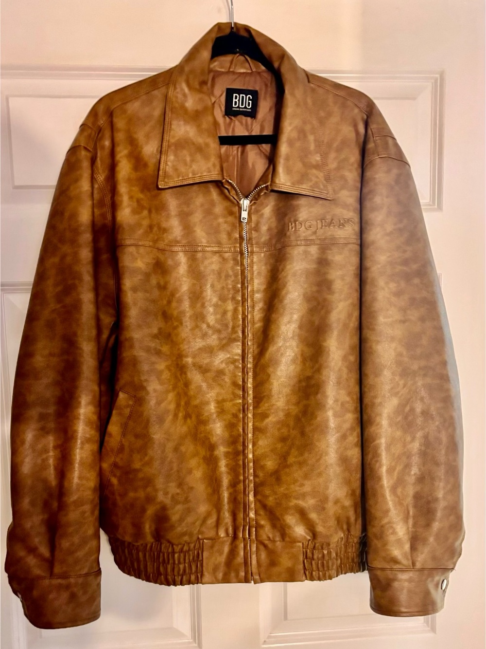 BDG Tan Faux Leather Bomber Jacket